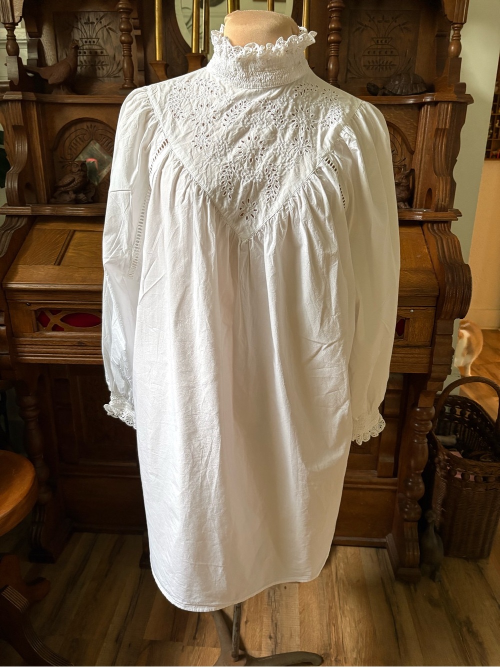Victorian Style H&M White High-Neck Eyelet Lace Babydoll Dress